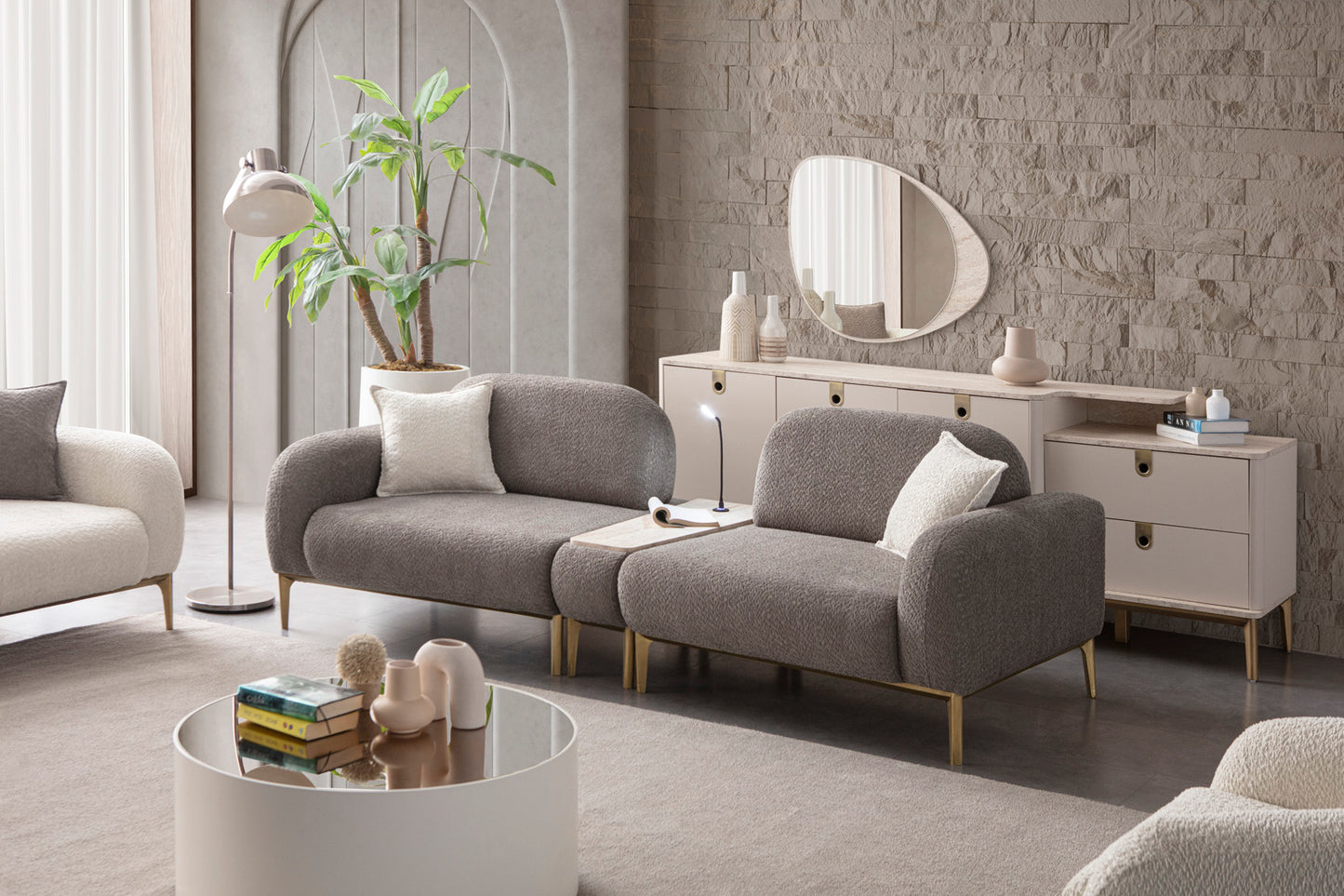 Sitzgruppe/Sofa Set - Wohnzimmergarnitur "Angelica" 3+3+1 + Mittelkonsolentisch