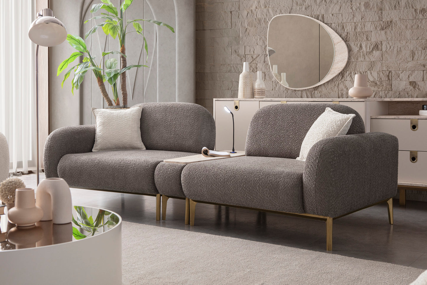 Sitzgruppe/Sofa Set - Wohnzimmergarnitur "Angelica" 3+3+1 + Mittelkonsolentisch