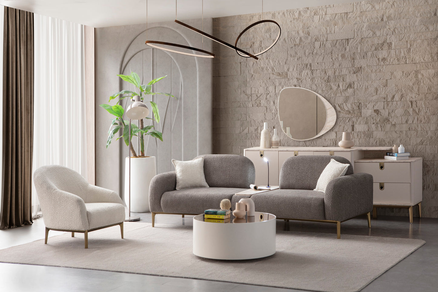 Sitzgruppe/Sofa Set - Wohnzimmergarnitur "Angelica" 3+3+1 + Mittelkonsolentisch