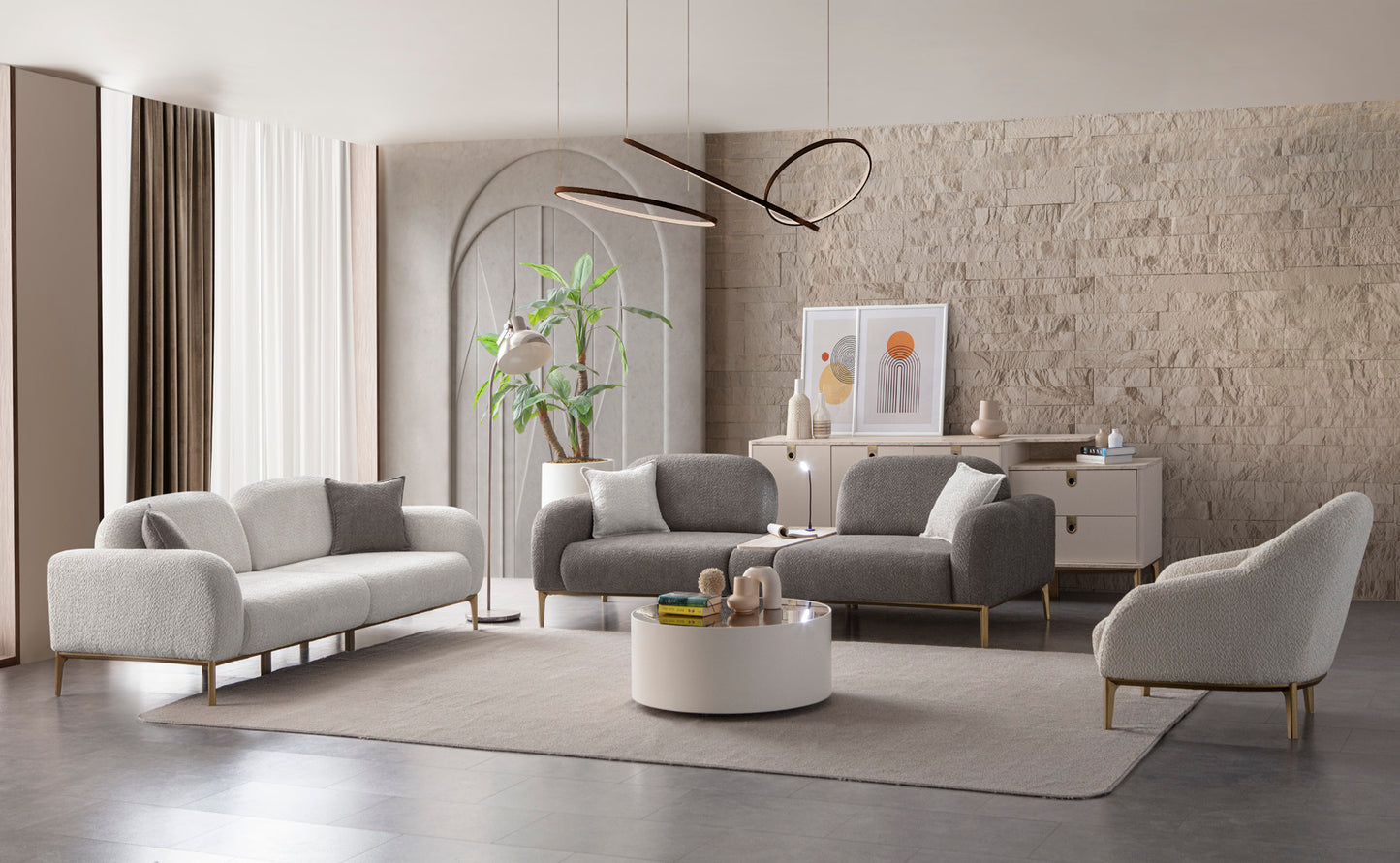 Sitzgruppe/Sofa Set - Wohnzimmergarnitur "Angelica" 3+3+1 + Mittelkonsolentisch