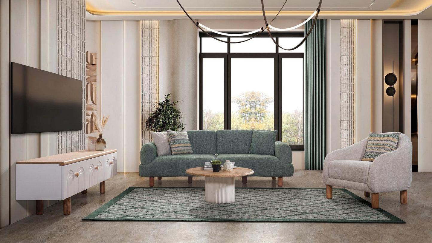 Sitzgruppe/Sofa Set - Wohnzimmergarnitur "Asphodel" 3+3+1+1 - Beige/Hellgrün