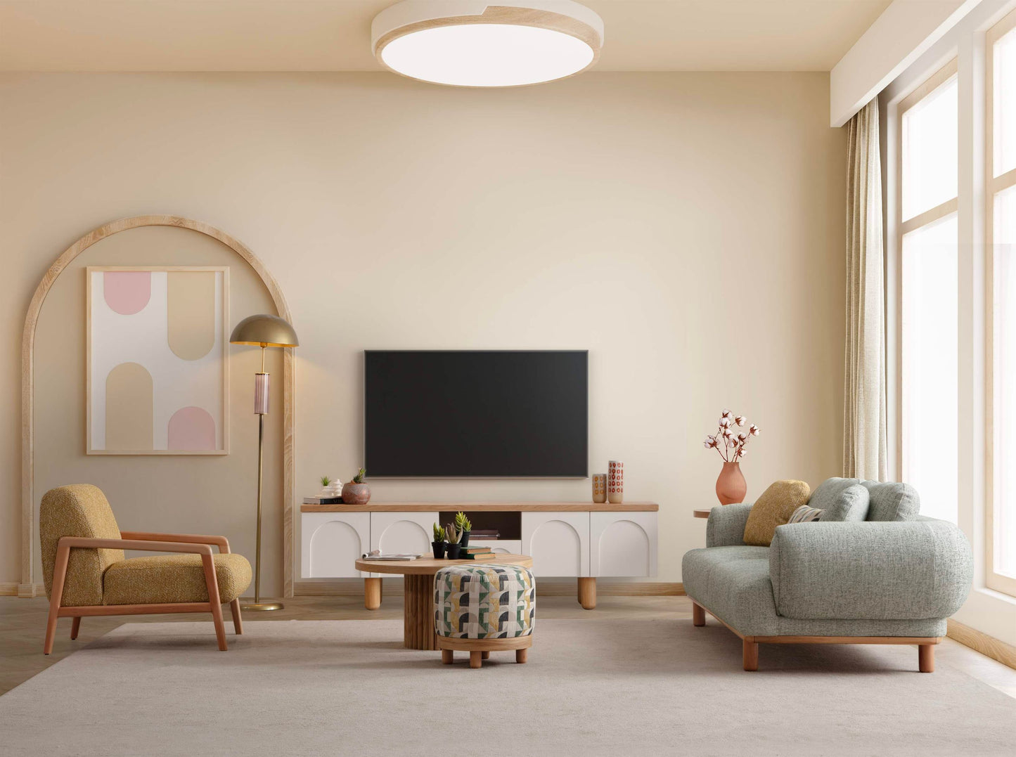 Sitzgruppe/Sofa Set - Wohnzimmergarnitur "Azalea" - Mintgrün/Beige/Gelb - Nobelaa