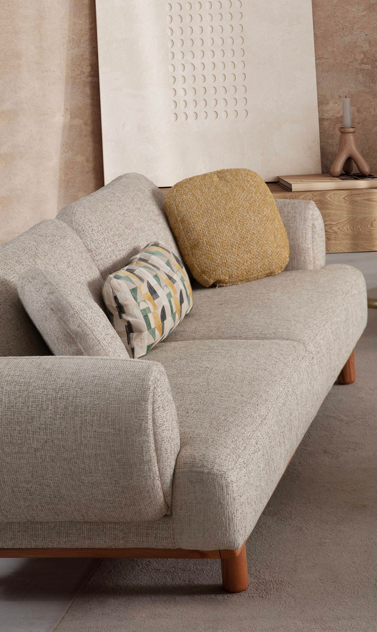 Sitzgruppe/Sofa Set - Wohnzimmergarnitur "Azalea" - Mintgrün/Beige/Gelb - Nobelaa