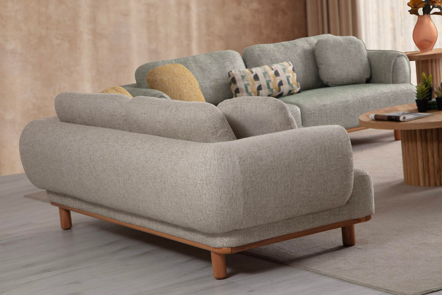 Sitzgruppe/Sofa Set - Wohnzimmergarnitur "Azalea" - Mintgrün/Beige/Gelb - Nobelaa