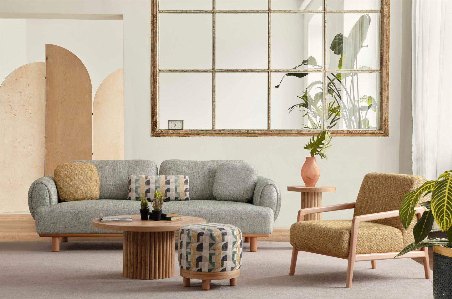 Sitzgruppe/Sofa Set - Wohnzimmergarnitur "Azalea" - Mintgrün/Beige/Gelb - Nobelaa