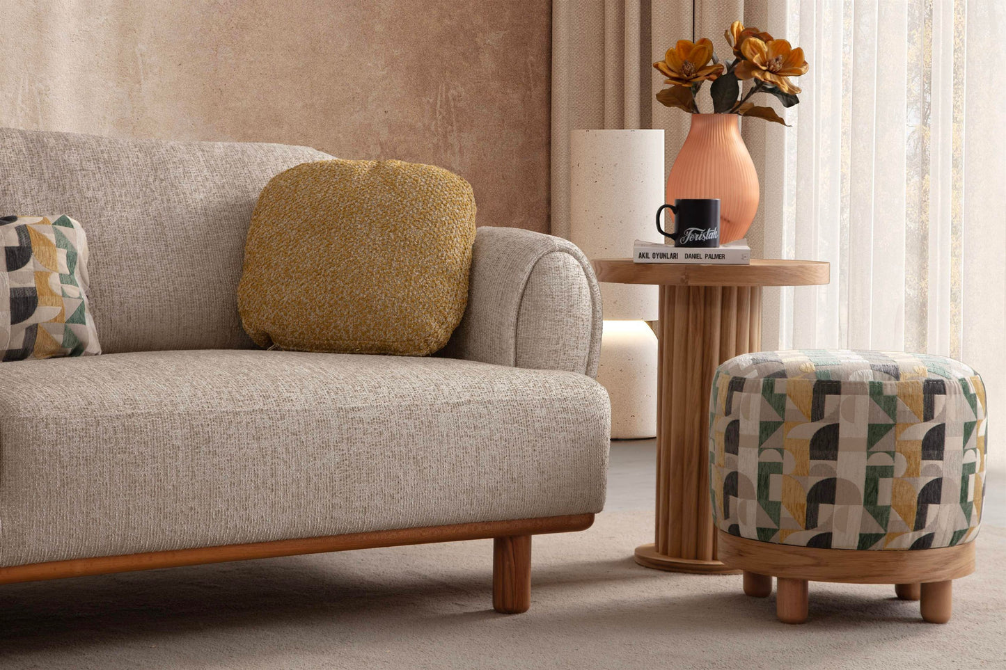 Sitzgruppe/Sofa Set - Wohnzimmergarnitur "Azalea" - Mintgrün/Beige/Gelb - Nobelaa