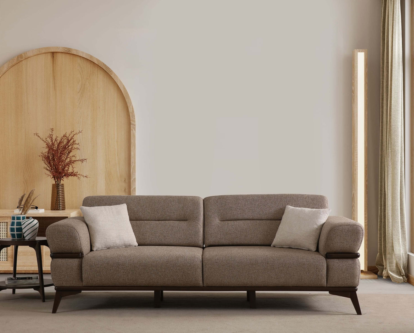 Sitzgruppe/Sofa Set - Wohnzimmergarnitur "Bayleaf" 3+3+1- Hellbraun/Beige- Nobelaa