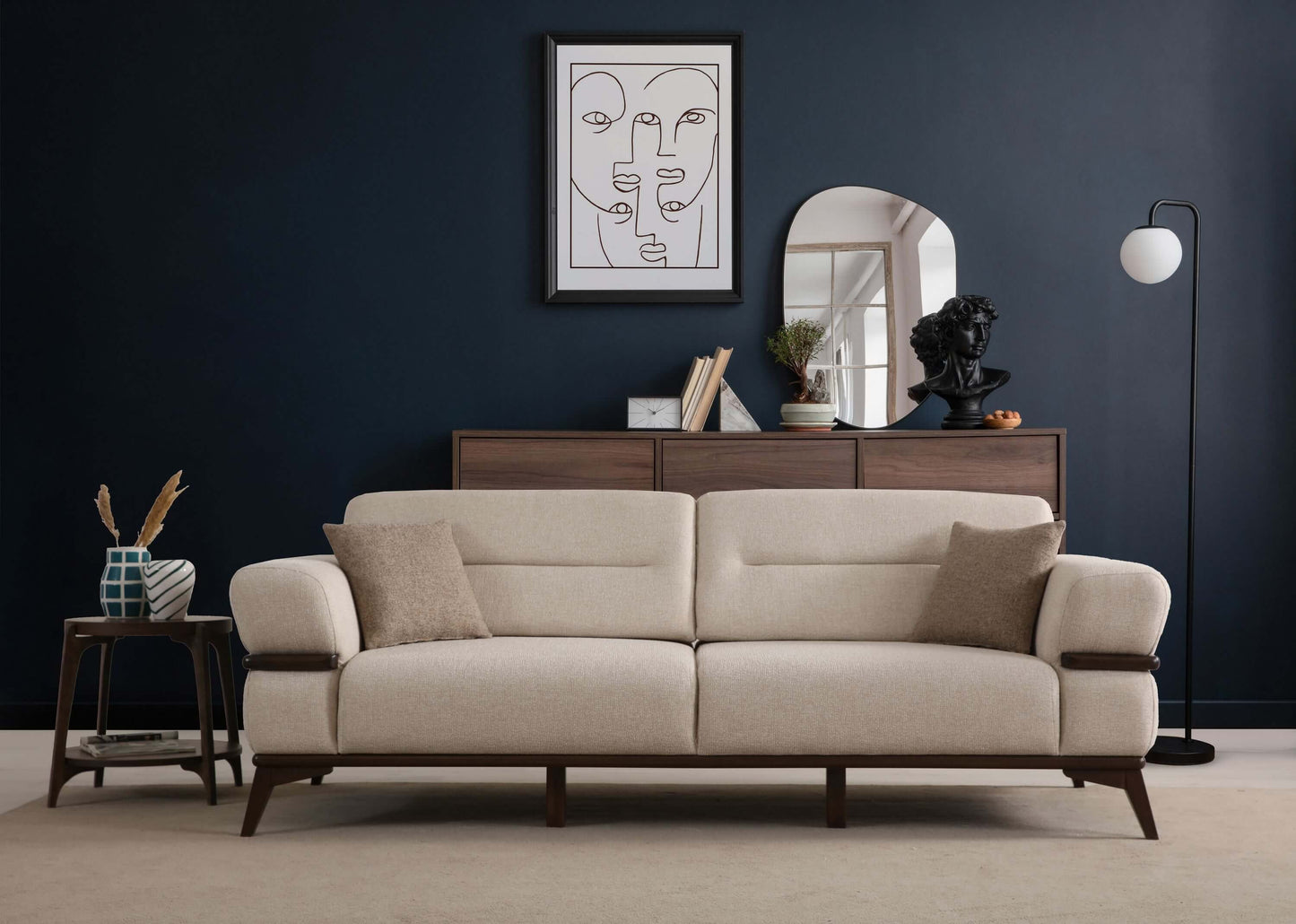 Sitzgruppe/Sofa Set - Wohnzimmergarnitur "Bayleaf" 3+3+1- Hellbraun/Beige- Nobelaa