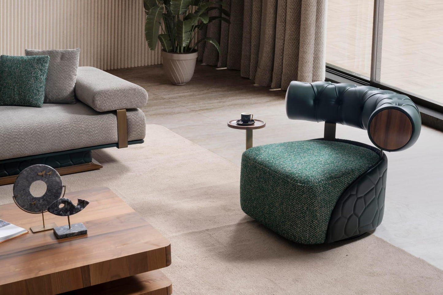 Sitzgruppe/Sofa Set - Wohnzimmergarnitur "Bergamot" 3+3+1+1 - Grau/Grün - Nobelaa