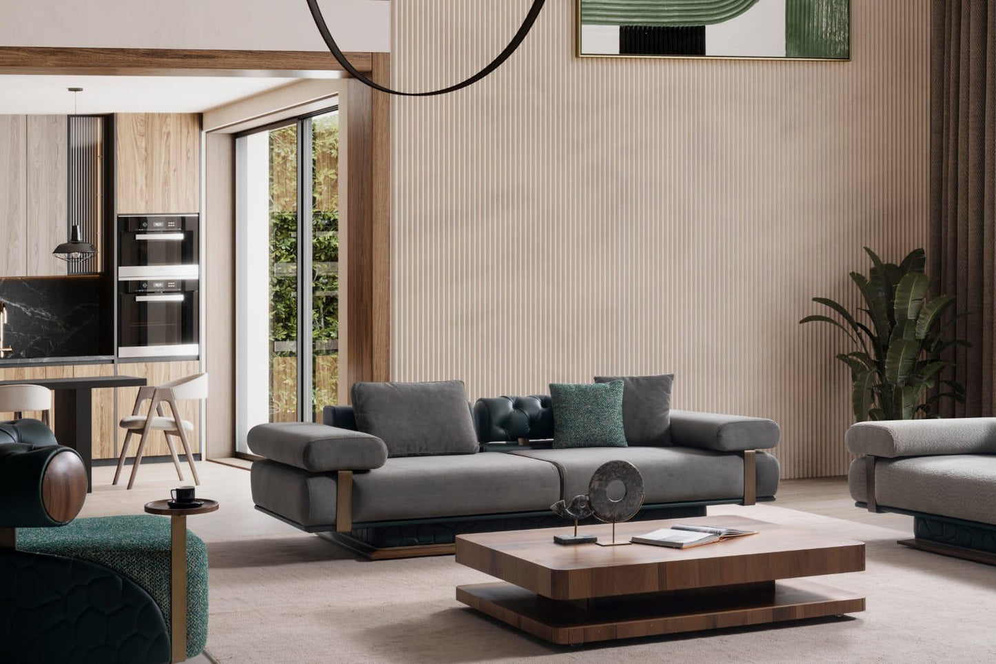 Sitzgruppe/Sofa Set - Wohnzimmergarnitur "Bergamot" 3+3+1+1 - Grau/Grün - Nobelaa