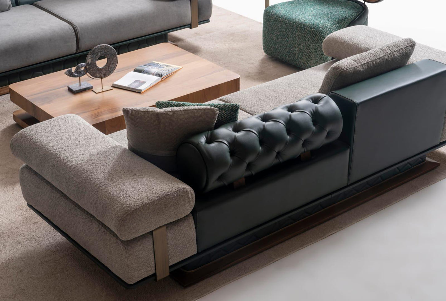 Sitzgruppe/Sofa Set - Wohnzimmergarnitur "Bergamot" 3+3+1+1 - Grau/Grün - Nobelaa