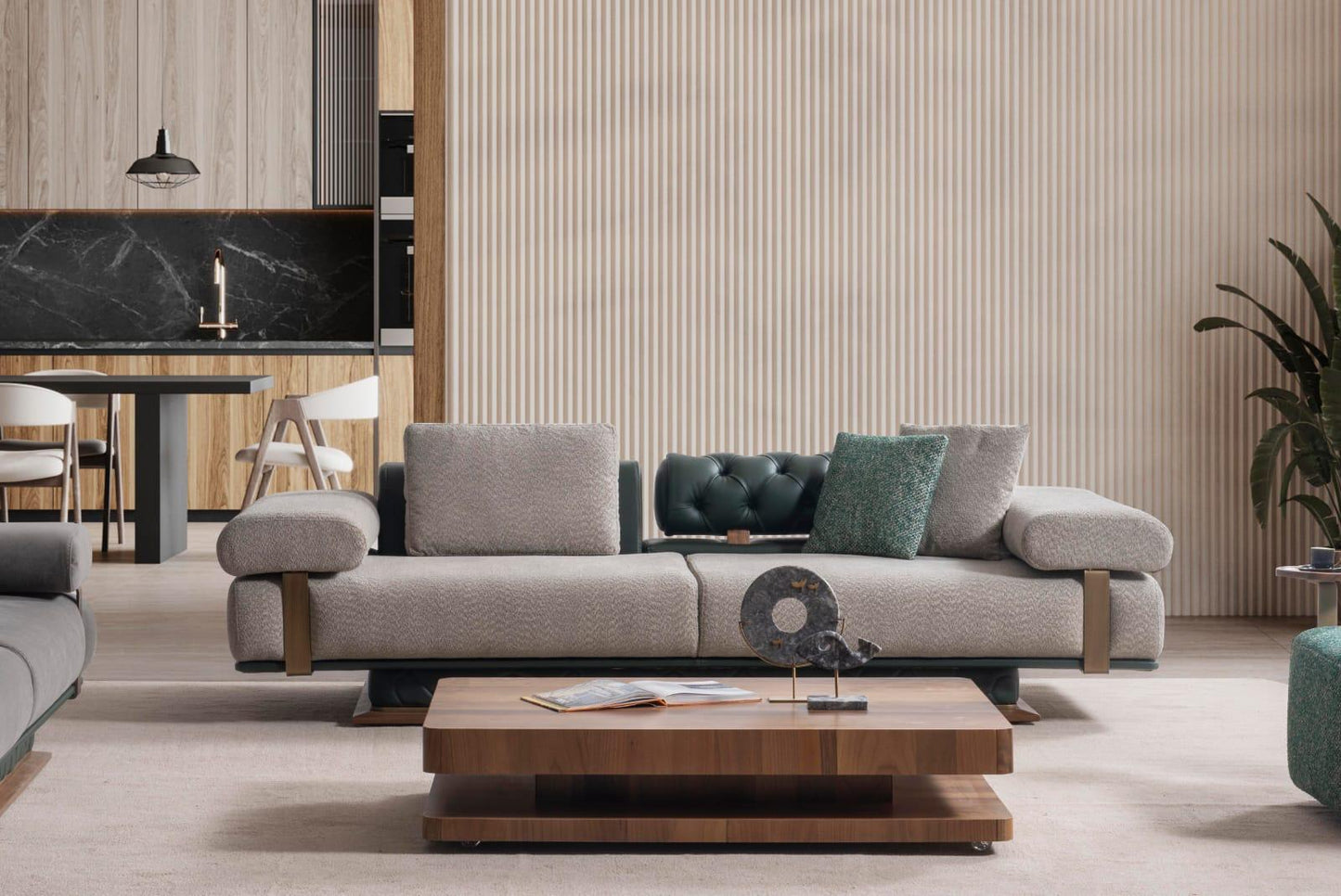 Sitzgruppe/Sofa Set - Wohnzimmergarnitur "Bergamot" 3+3+1+1 - Grau/Grün - Nobelaa