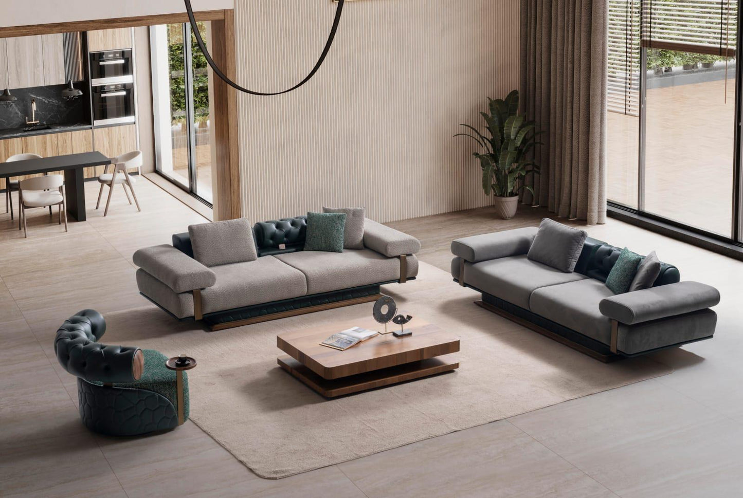 Sitzgruppe/Sofa Set - Wohnzimmergarnitur "Bergamot" 3+3+1+1 - Grau/Grün - Nobelaa