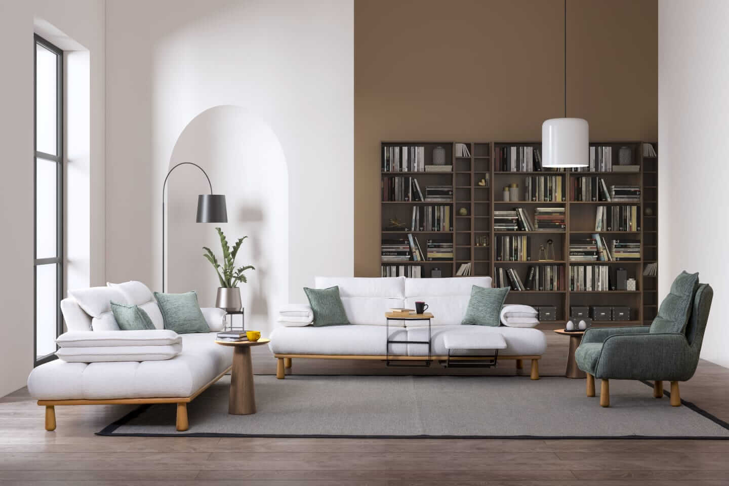 Sitzgruppe/Sofa Set - Wohnzimmergarnitur "Bleuet" 3+3+1+1 - Weiß/Grau - Nobelaa