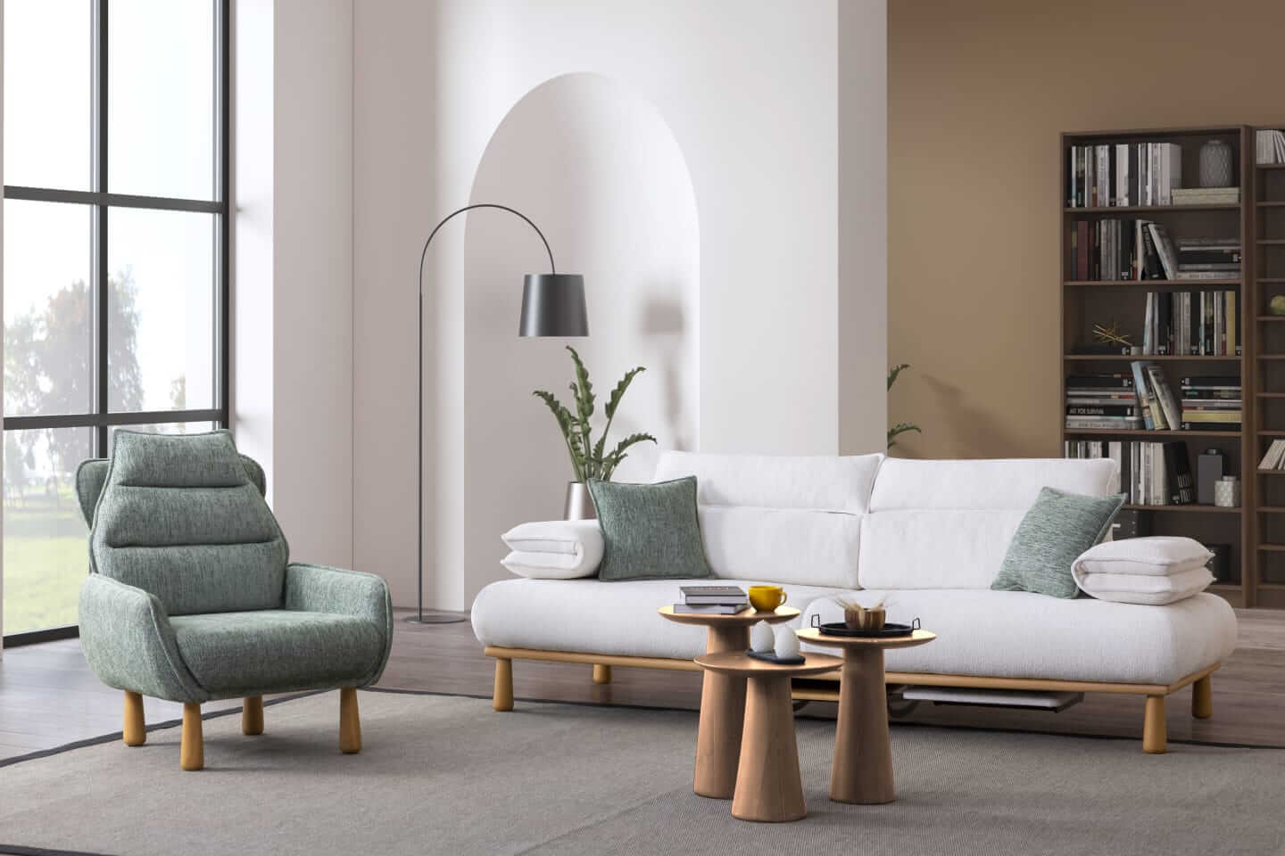 Sitzgruppe/Sofa Set - Wohnzimmergarnitur "Bleuet" 3+3+1+1 - Weiß/Grau - Nobelaa