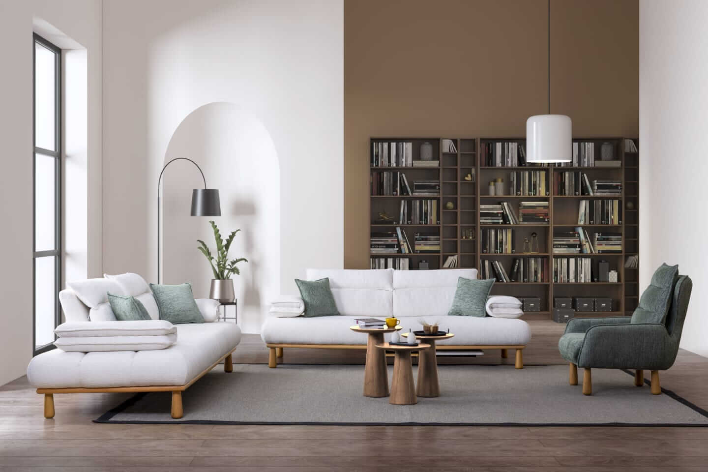 Sitzgruppe/Sofa Set - Wohnzimmergarnitur "Bleuet" 3+3+1+1 - Weiß/Grau - Nobelaa