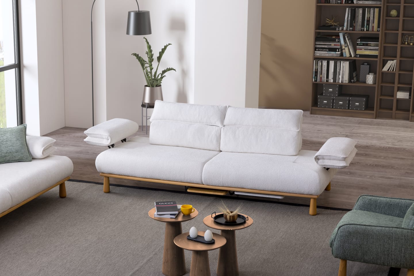 Sitzgruppe/Sofa Set - Wohnzimmergarnitur "Bleuet" 3+3+1+1 - Weiß/Grau - Nobelaa