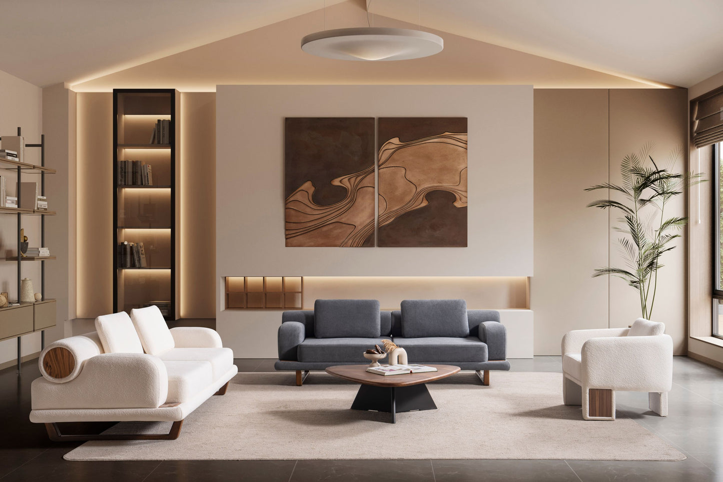 Sitzgruppe/Sofa Set - Wohnzimmergarnitur "Buttercup" - Weiß/Grau- Nobelaa