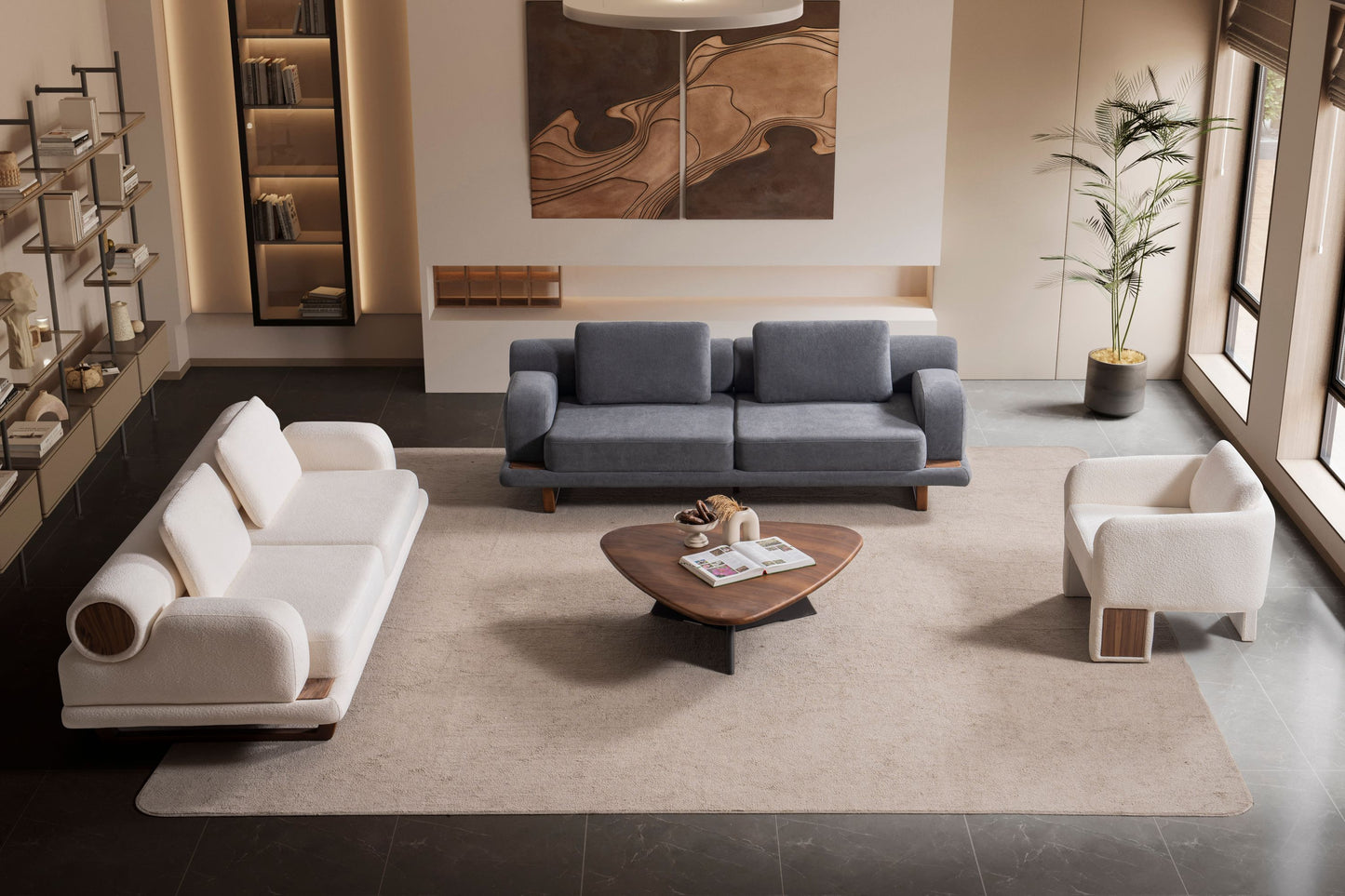 Sitzgruppe/Sofa Set - Wohnzimmergarnitur "Buttercup" - Weiß/Grau- Nobelaa
