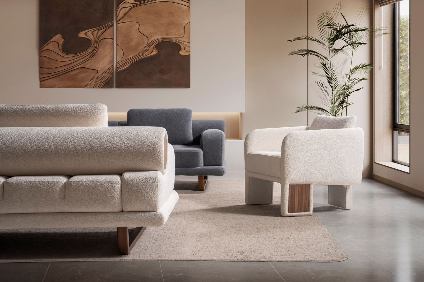 Sitzgruppe/Sofa Set - Wohnzimmergarnitur "Buttercup" - Weiß/Grau- Nobelaa