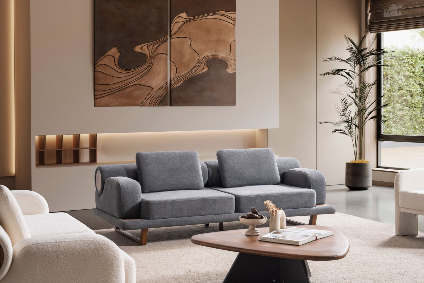 Sitzgruppe/Sofa Set - Wohnzimmergarnitur "Buttercup" - Weiß/Grau- Nobelaa