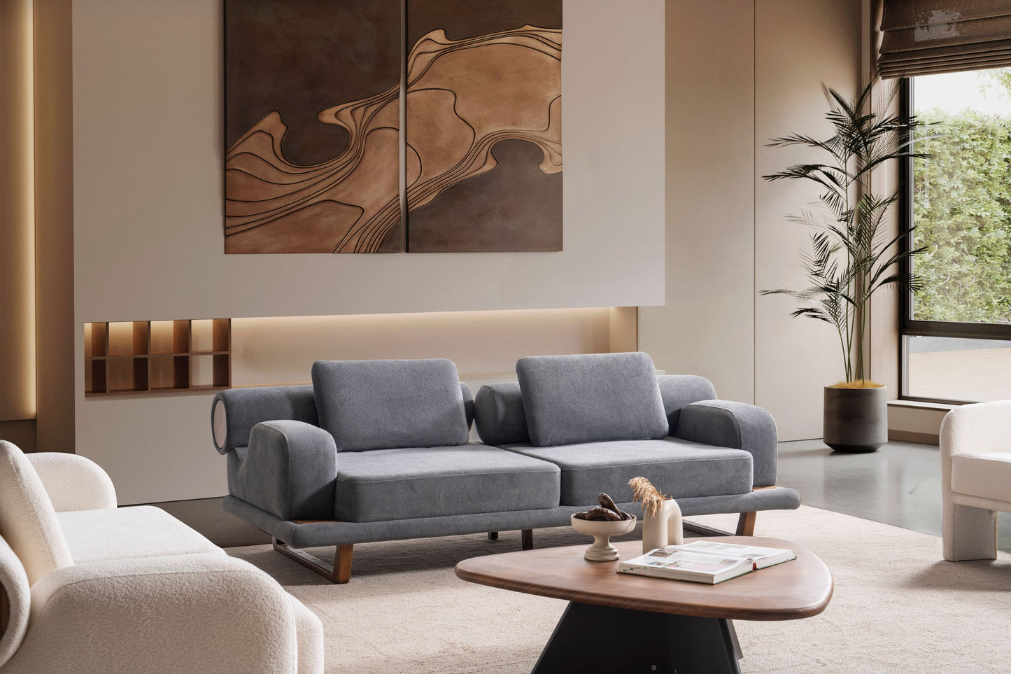 Sitzgruppe/Sofa Set - Wohnzimmergarnitur "Buttercup" - Weiß/Grau- Nobelaa