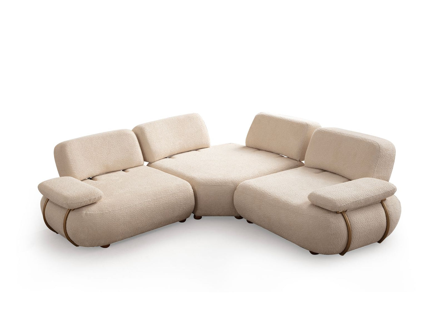 Modulare Ecksofa "Cascade" + Mittelkonsolentisch + Sessel + Hocker - Beige - Nobelaa