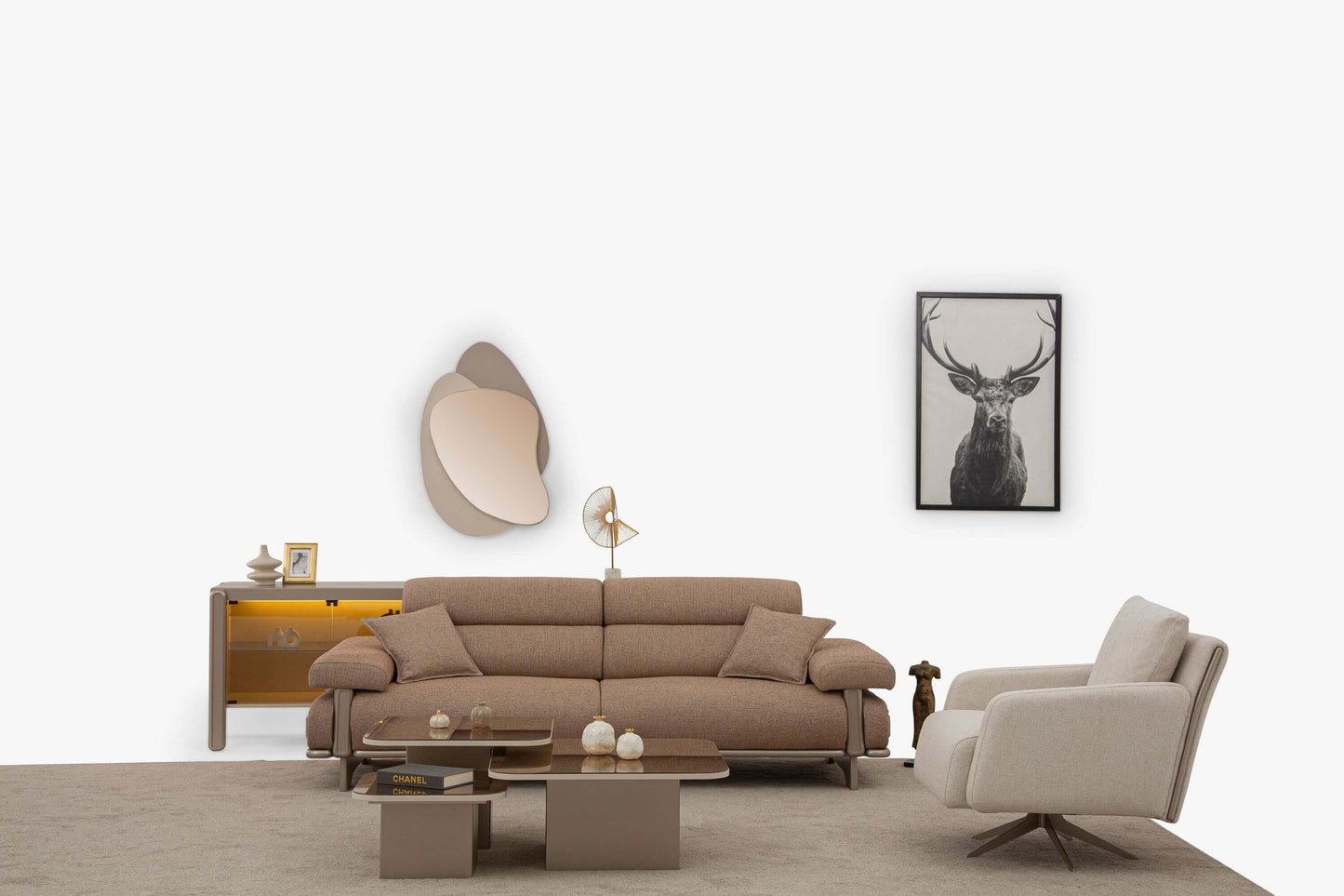 Sitzgruppe/Sofa Set - Wohnzimmergarnitur "Cassiope" 3+3+1+1 - Beige/Braun - Nobelaa