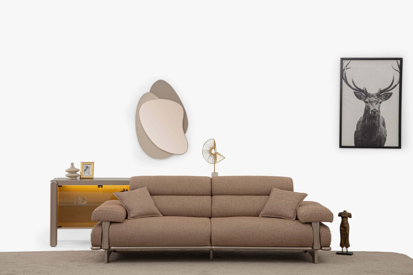 Sitzgruppe/Sofa Set - Wohnzimmergarnitur "Cassiope" 3+3+1+1 - Beige/Braun - Nobelaa