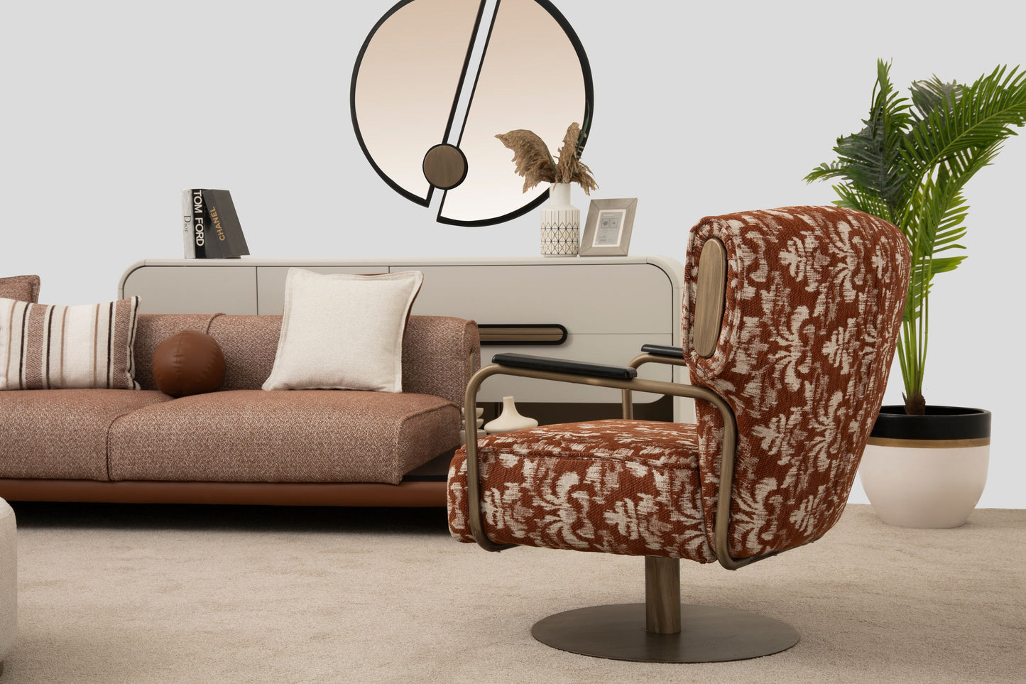 Sitzgruppe/Sofa Set - Wohnzimmergarnitur "Celosia" 3+2+1 - Beige/Braun - Nobelaa