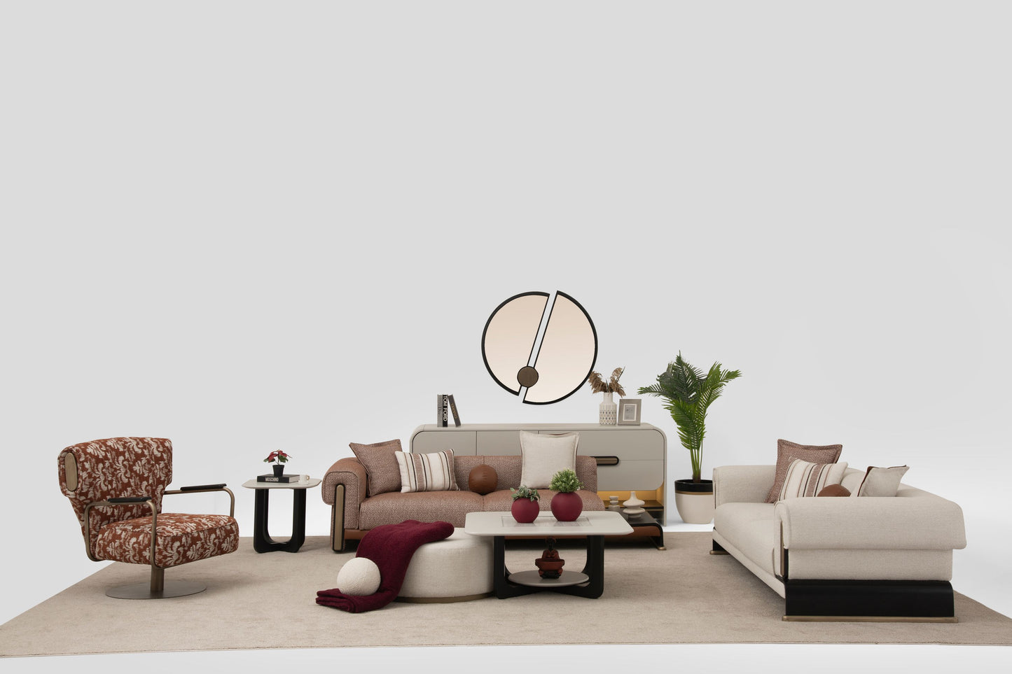 Sitzgruppe/Sofa Set - Wohnzimmergarnitur "Celosia" 3+2+1 - Beige/Braun - Nobelaa