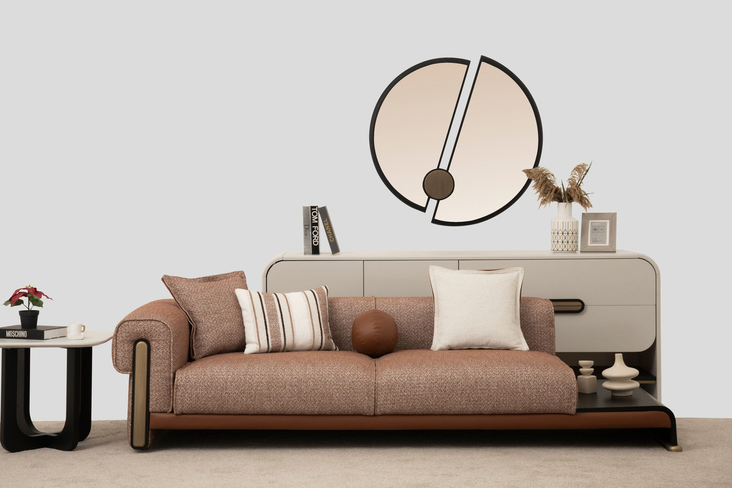 Sitzgruppe/Sofa Set - Wohnzimmergarnitur "Celosia" 3+2+1 - Beige/Braun - Nobelaa