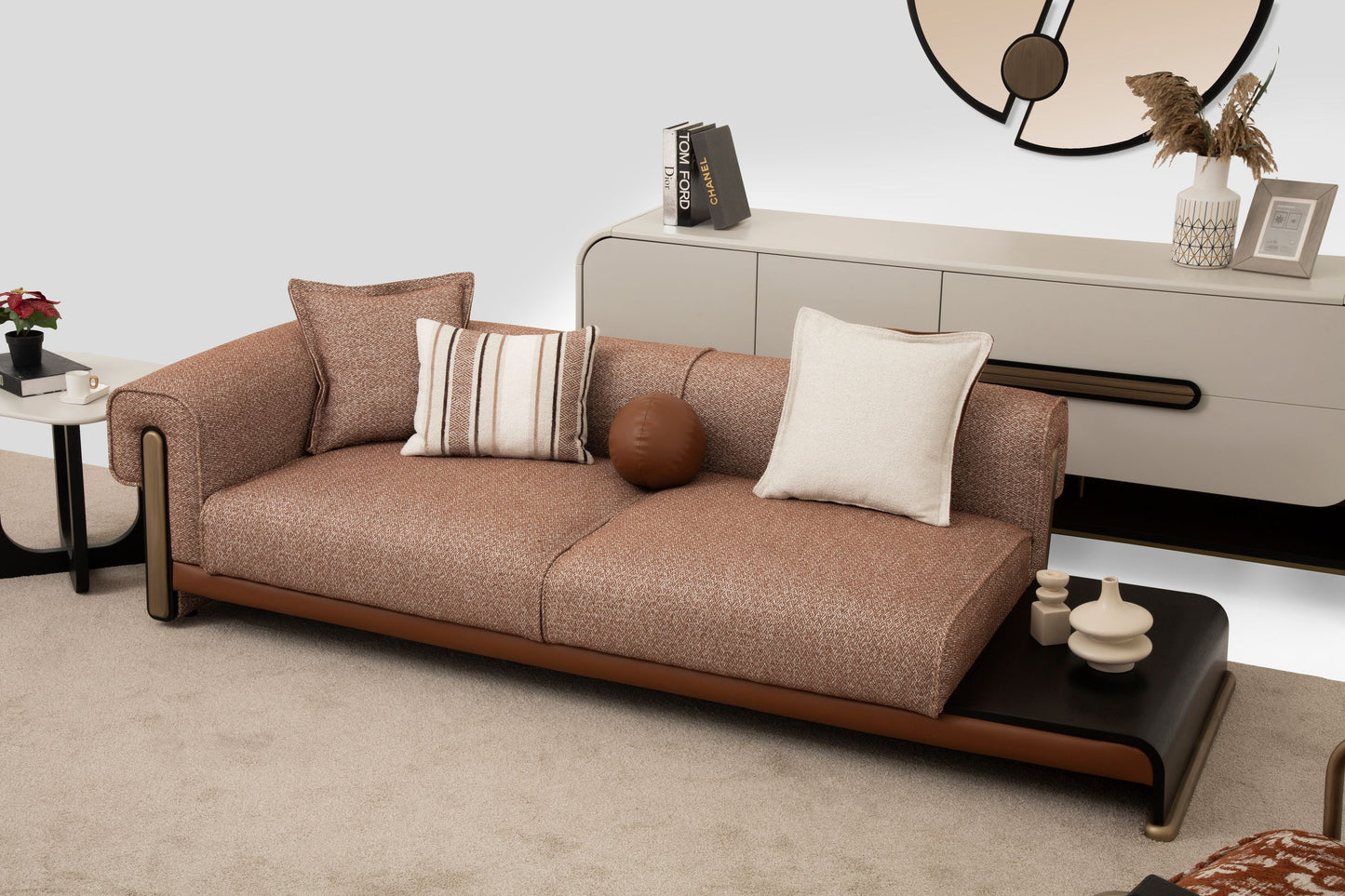 Sitzgruppe/Sofa Set - Wohnzimmergarnitur "Celosia" 3+2+1 - Beige/Braun - Nobelaa