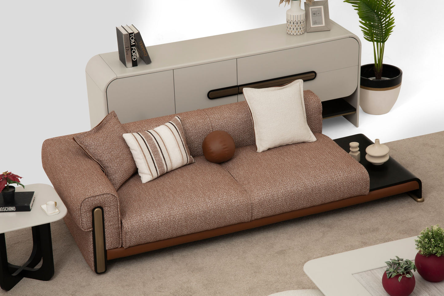 Sitzgruppe/Sofa Set - Wohnzimmergarnitur "Celosia" 3+2+1 - Beige/Braun - Nobelaa