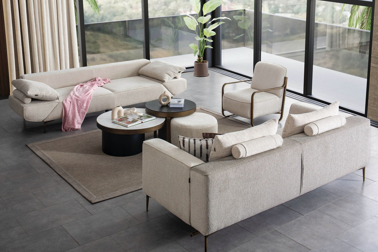 Sitzgruppe/Sofa Set - Wohnzimmergarnitur "Cerise" 3+3+1 - Beige - Nobelaa