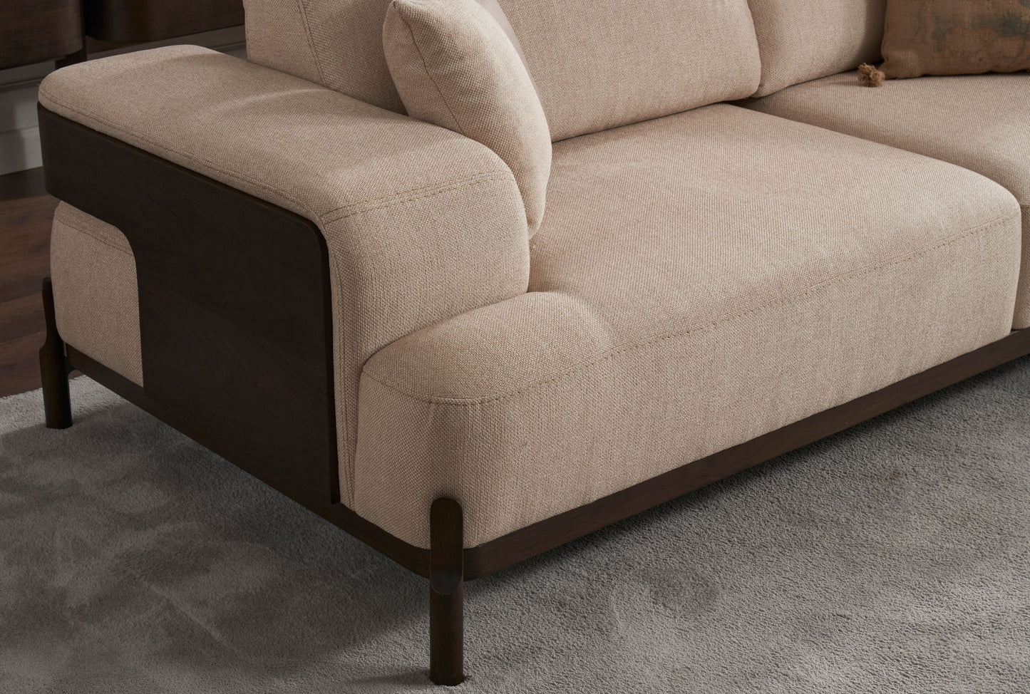 Ecksofa "Snowdrop" + 3 Sitzer + Sessel + Mittelkonsolentisch + Hocker - Beige - Nobelaa