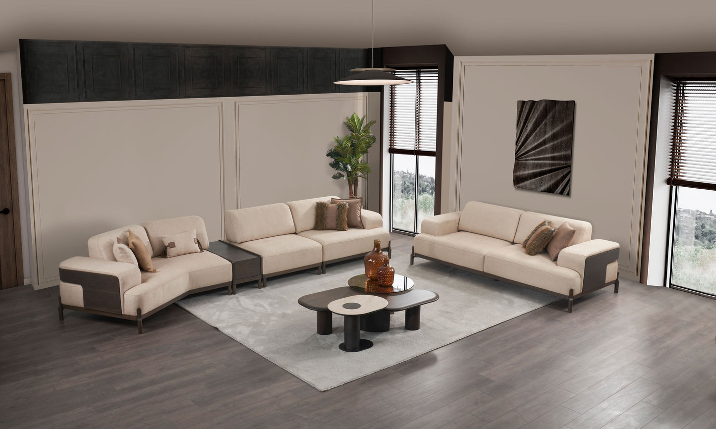 Ecksofa "Snowdrop" + 3 Sitzer + Sessel + Mittelkonsolentisch + Hocker - Beige - Nobelaa