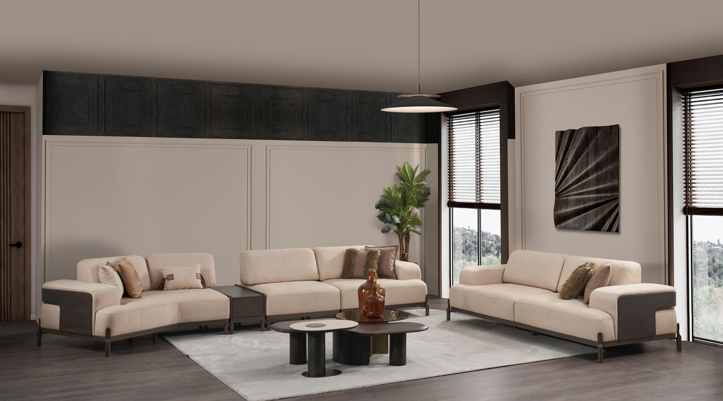 Ecksofa "Snowdrop" + 3 Sitzer + Sessel + Mittelkonsolentisch + Hocker - Beige - Nobelaa