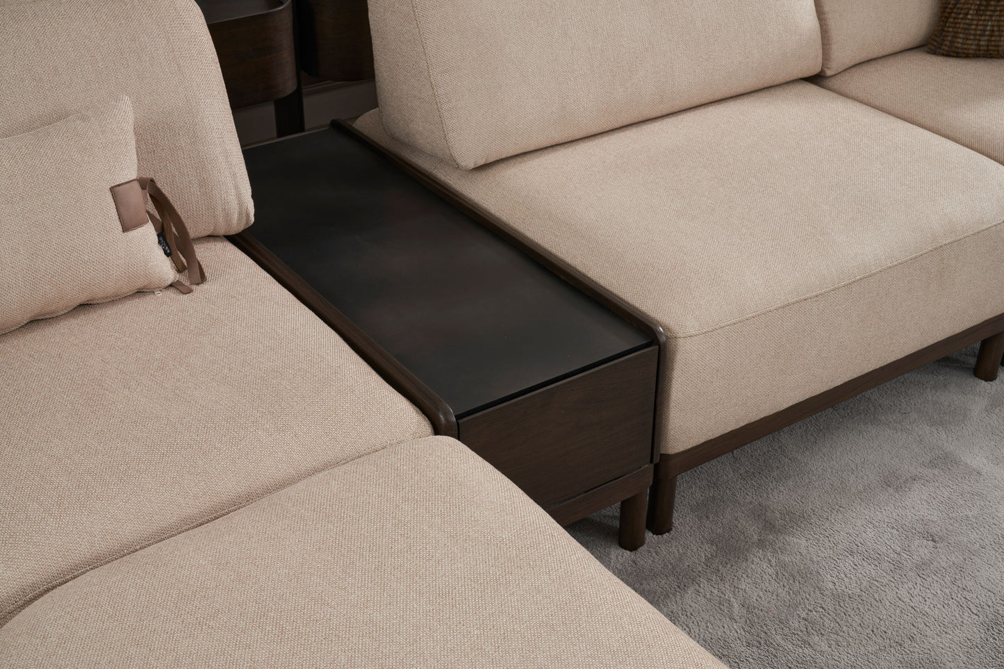 Ecksofa "Snowdrop" + 3 Sitzer + Sessel + Mittelkonsolentisch + Hocker - Beige - Nobelaa