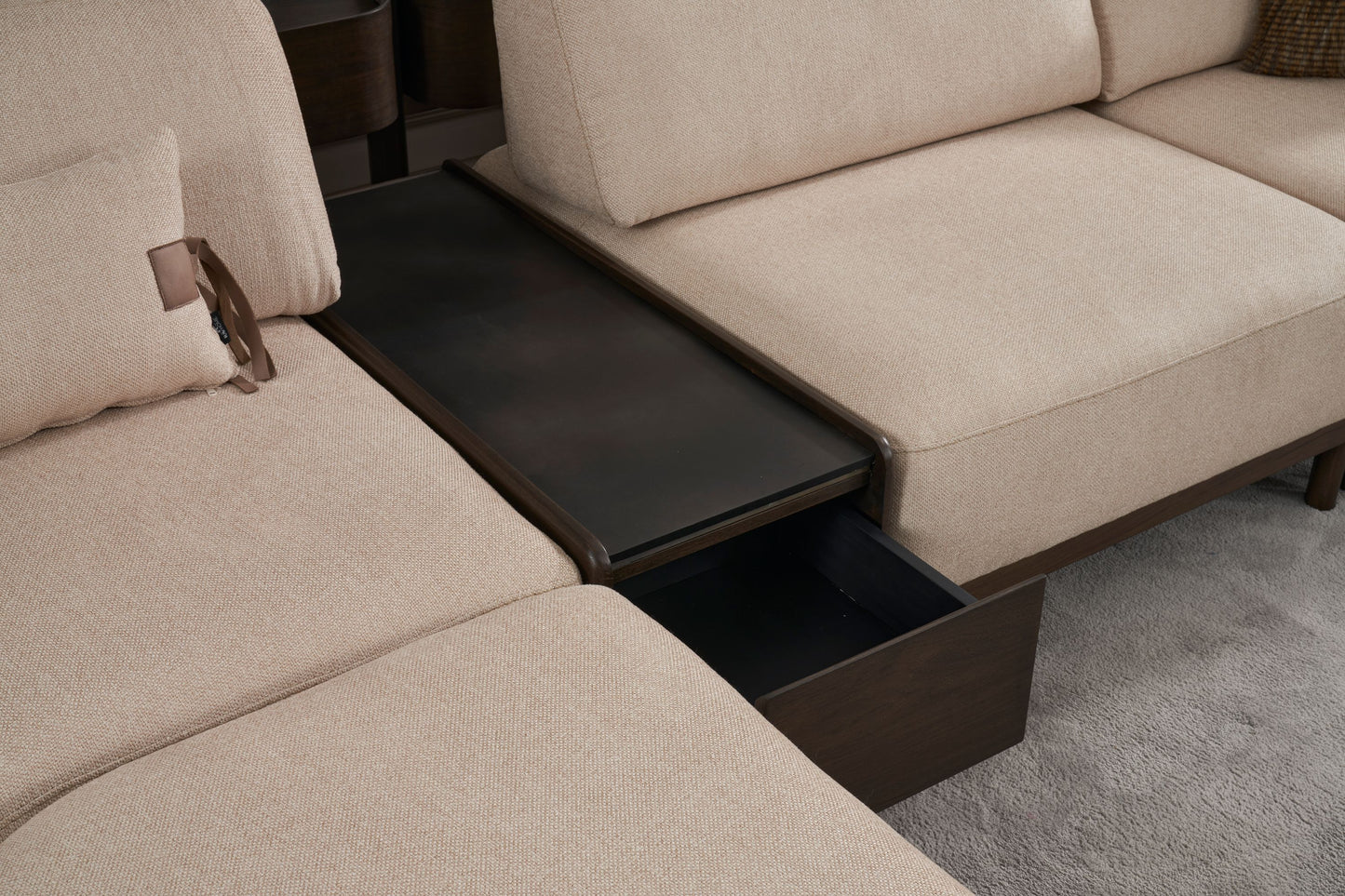 Ecksofa "Snowdrop" + 3 Sitzer + Sessel + Mittelkonsolentisch + Hocker - Beige - Nobelaa