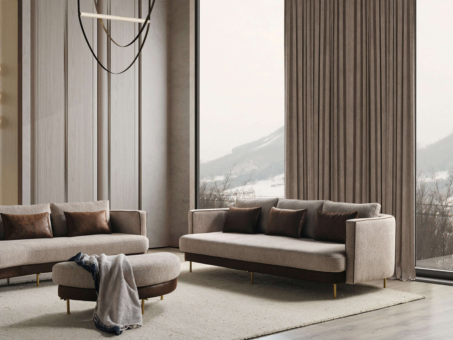 Sitzgruppe/Sofa Set - Wohnzimmergarnitur "Corydalis" 3+2+1 + Hocker - Beige - Nobelaa