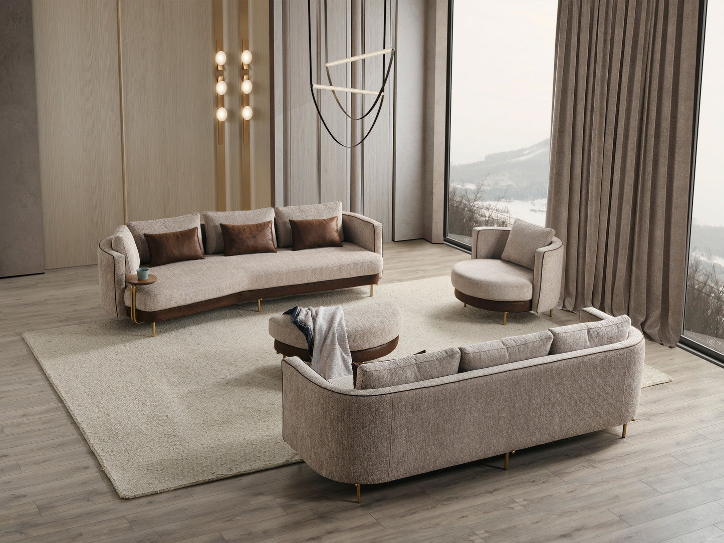Sitzgruppe/Sofa Set - Wohnzimmergarnitur "Corydalis" 3+2+1 + Hocker - Beige - Nobelaa