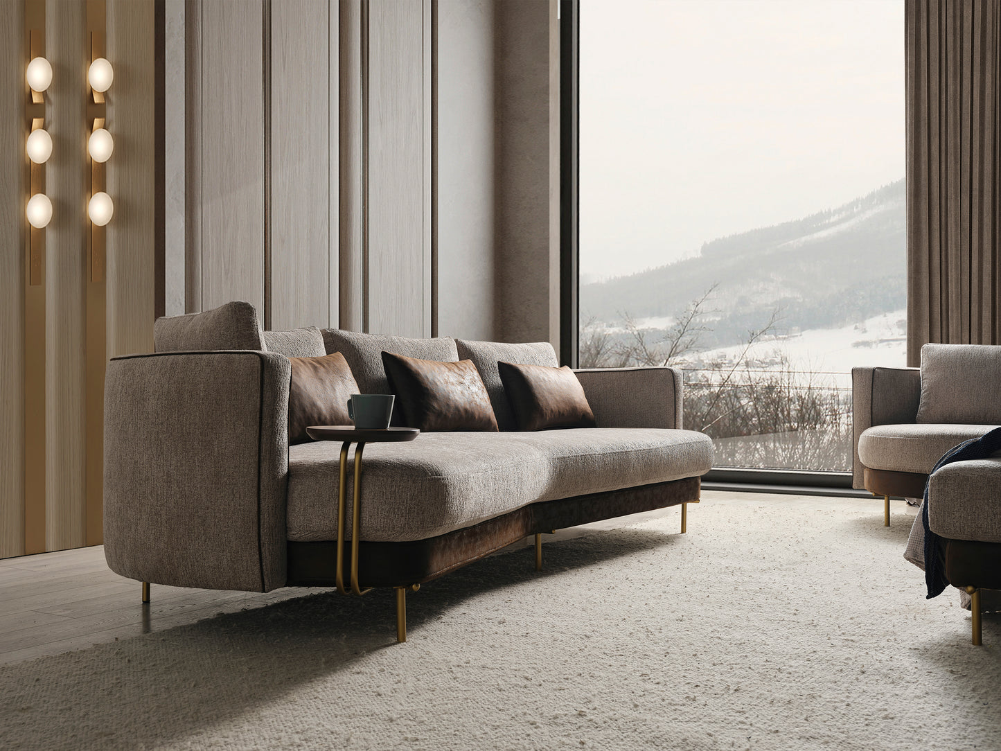 Sitzgruppe/Sofa Set - Wohnzimmergarnitur "Corydalis" 3+2+1 + Hocker - Beige - Nobelaa