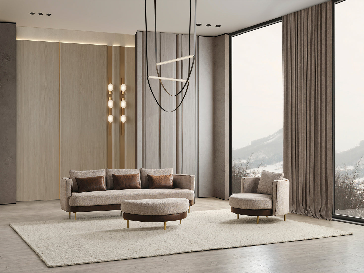 Sitzgruppe/Sofa Set - Wohnzimmergarnitur "Corydalis" 3+2+1 + Hocker - Beige - Nobelaa