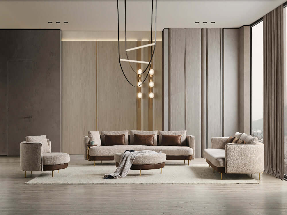Sitzgruppe/Sofa Set - Wohnzimmergarnitur "Corydalis" 3+2+1 + Hocker - Beige - Nobelaa