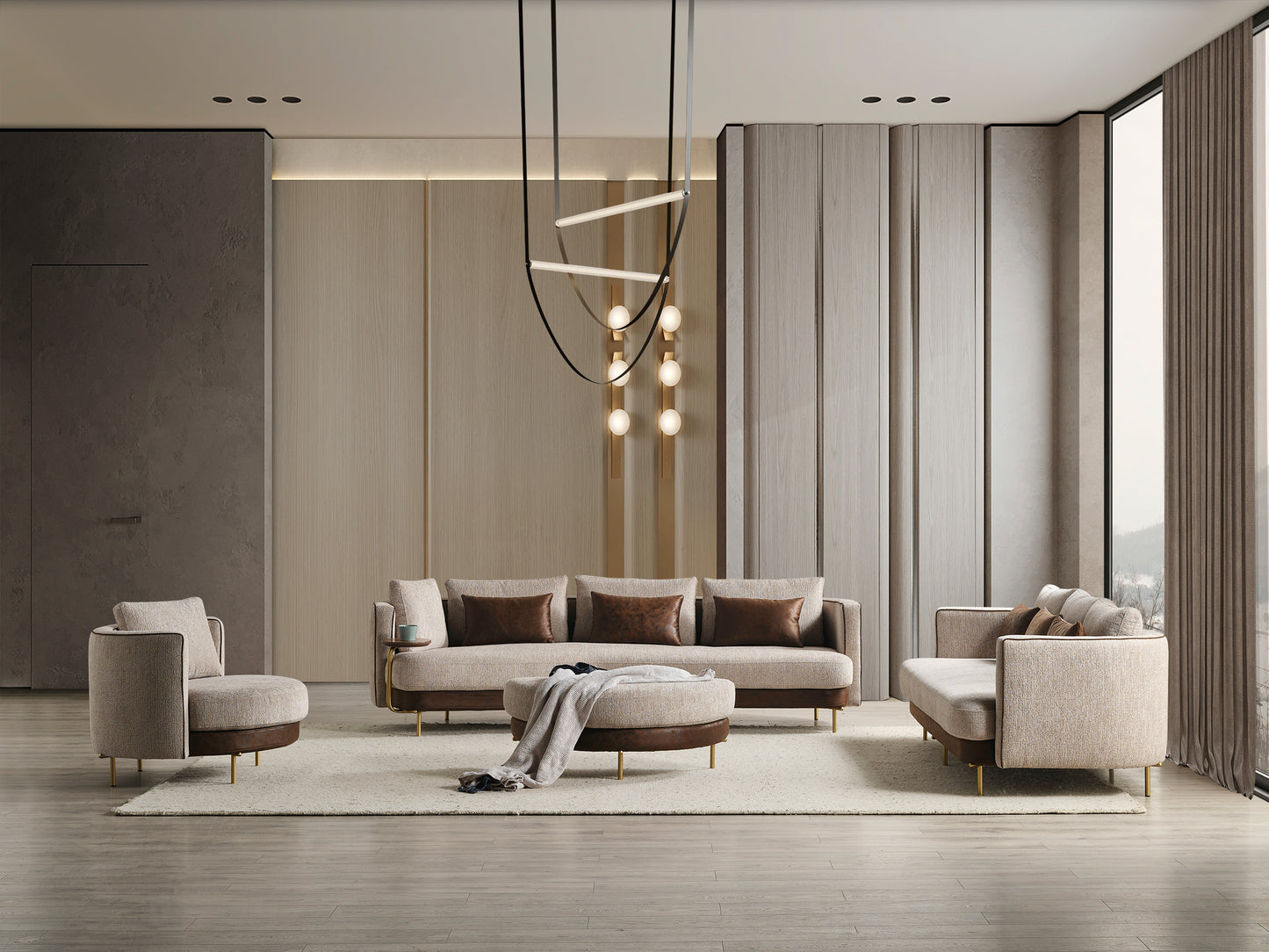 Sitzgruppe/Sofa Set - Wohnzimmergarnitur "Corydalis" 3+2+1 + Hocker - Beige - Nobelaa