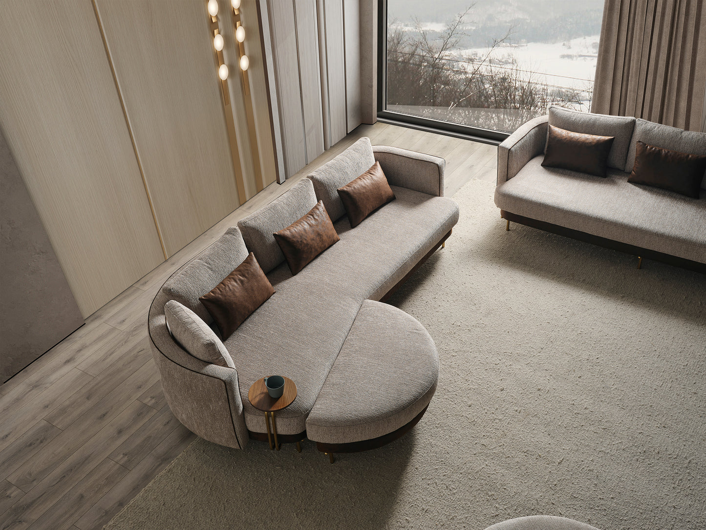 Sitzgruppe/Sofa Set - Wohnzimmergarnitur "Corydalis" 3+2+1 + Hocker - Beige - Nobelaa
