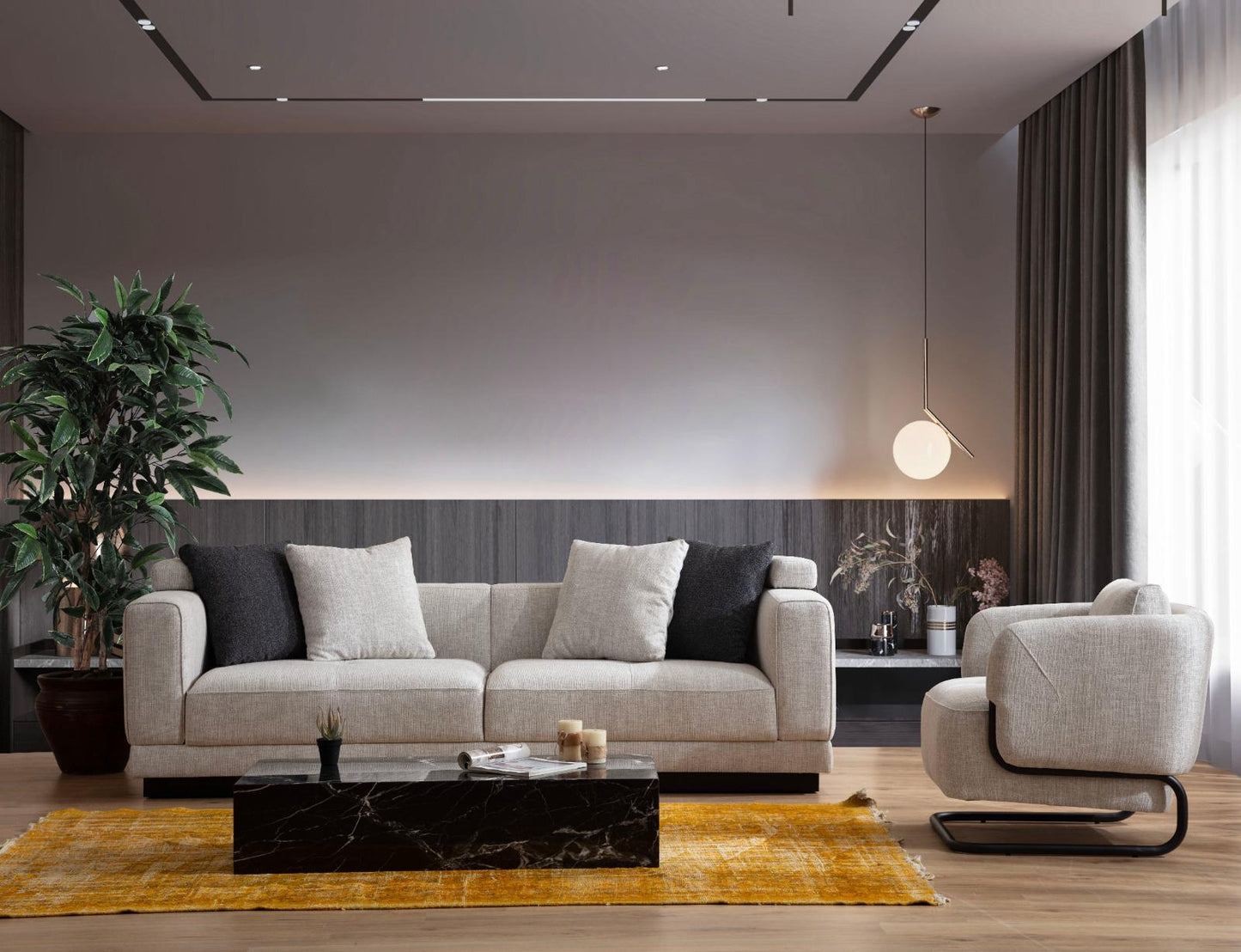 Sitzgruppe/Sofa Set - Wohnzimmergarnitur "Crownelia" - Ecksofa + 3-Sitzer + Sessel - Hellgrau - Nobelaa