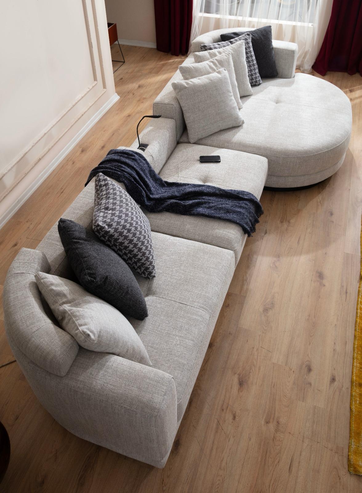 Sitzgruppe/Sofa Set - Wohnzimmergarnitur "Crownelia" - Ecksofa + 3-Sitzer + Sessel - Hellgrau - Nobelaa
