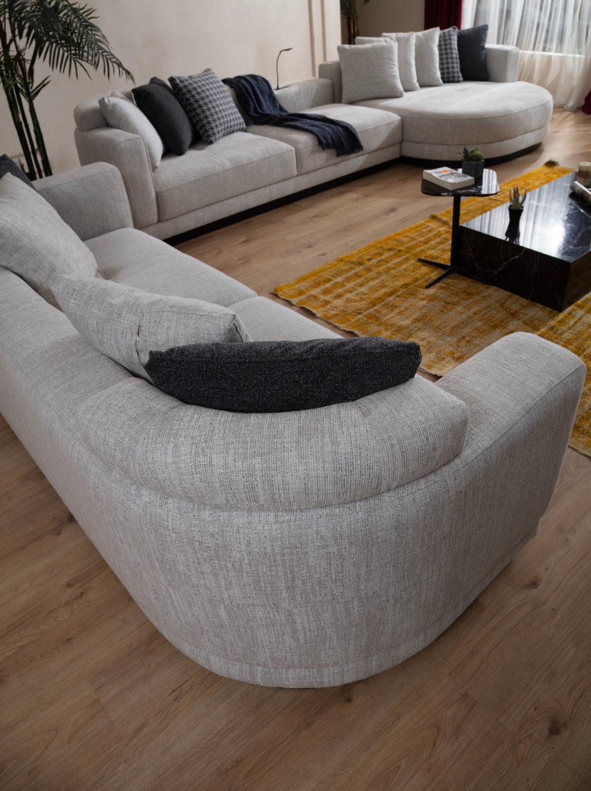 Sitzgruppe/Sofa Set - Wohnzimmergarnitur "Crownelia" - Ecksofa + 3-Sitzer + Sessel - Hellgrau - Nobelaa